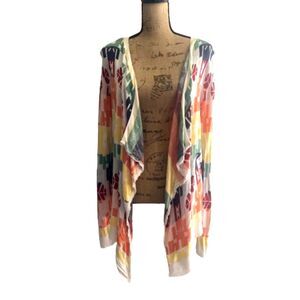 Umgee Southwestern Print Rainbow Cardigan Fringe Waterfall‎ Front Size Medium